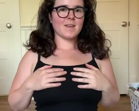 Amateur Brunette in glasses milking her milk boobs on the webcam