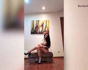 Busty Brunette Masturbate Pussy and Orgasm in Blue Bodysuit