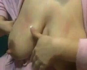 Amateur Mummy commences stroking her sagging juggs out of her thick lactating nips while in a building bathrobe