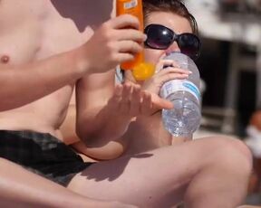 All- inborn, German dark-haired with thick mounds doesn't mind being bare-breasted on a local beach