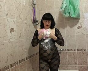 Fetish lady is stroking with a bathroom and bellowing from elation while spunking