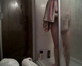 Shower at the girl's hotel. Peeping