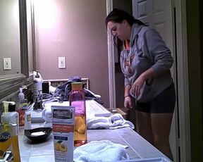 Hidden Cam - Topless girl and her friend in the bathroom