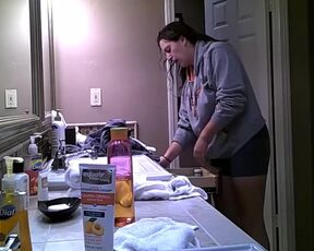 Hidden Cam - Topless girl and her friend in the bathroom