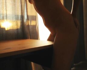 A lot of pleasure HUMPING table + BOOBS shaking