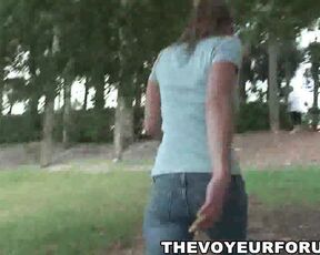 Petite teen flashing her tits outdoors