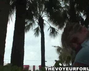 Petite teen flashing her tits outdoors
