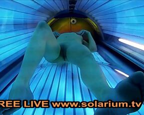 Blonde Horny Teen Masturbate in Public Solarium Hidden spy Cam