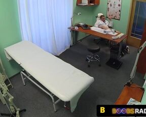 Hot patient is pleasing her doctor in the office, while a horny voyeur is making a video